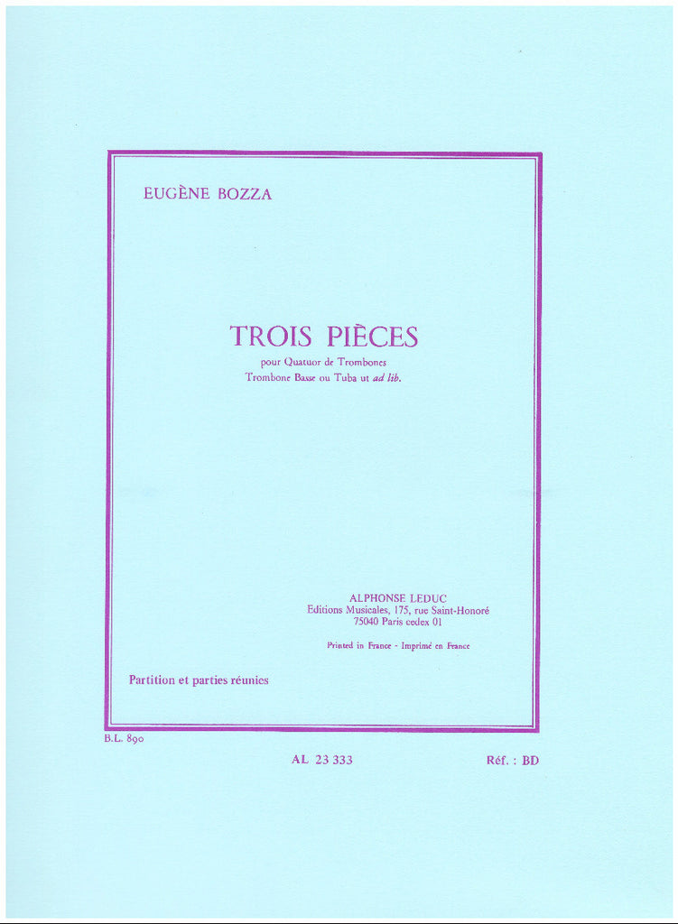 3 Pieces for Trombone Quartet by Eugene Bozza, pub. Leduc Hal Leonard